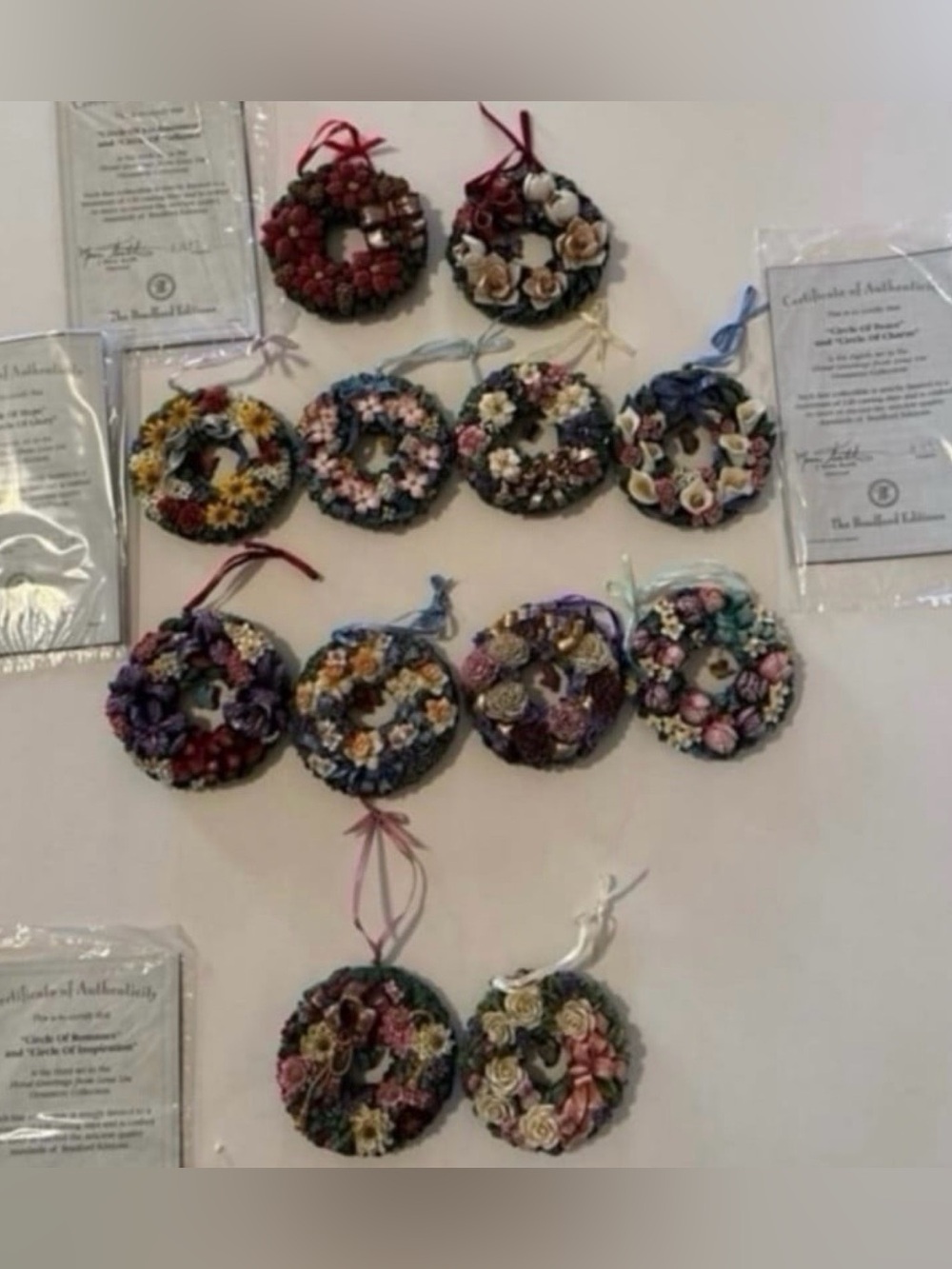 Bradford Exchange Lena Liu Floral Greeting Circle Wreath Ornaments